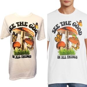 DOM D O M Mushrooms Butterfly Graphic See The Good In All Things T-shirt Small